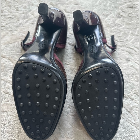 Tod’s Patent Leather D’Orsay Platform Pumps Maroon Suede Trim Size 39 EU 9 US - Picture 5 of 10